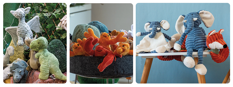 Peluches dragons, dinosaures, fruits de mer et collection Cordy Roy